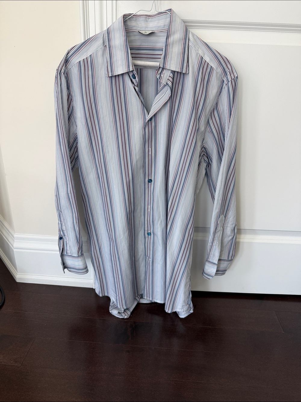 Etro Cotton Blue and White Multi-Stripe Dress Shirt